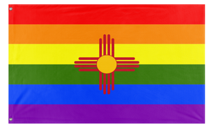 A mockup of the custom flag 'New Mexico Pride Flag' on a white background