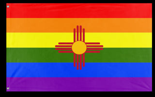 A mockup of the custom flag 'New Mexico Pride Flag' on a white background