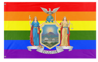 A mockup of the custom flag 'New York Pride Flag' on a white background