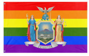 A mockup of the custom flag 'New York Pride Flag' on a white background