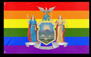 A mockup of the custom flag 'New York Pride Flag' on a white background