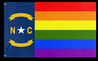 A mockup of the custom flag 'North Carolina Pride Flag' on a white background