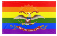 A mockup of the custom flag 'North Dakota Pride Flag' on a white background