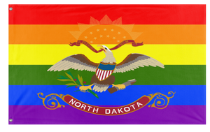 A mockup of the custom flag 'North Dakota Pride Flag' on a white background