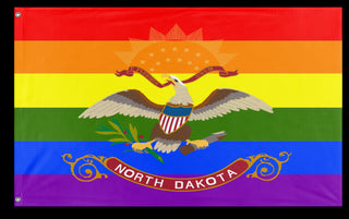 A mockup of the custom flag 'North Dakota Pride Flag' on a white background