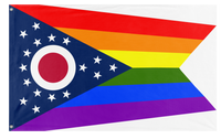 A mockup of the custom flag 'Ohio Pride Flag' on a white background