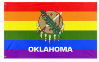 A mockup of the custom flag 'Oklahoma Pride Flag' on a white background