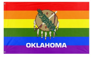 A mockup of the custom flag 'Oklahoma Pride Flag' on a white background