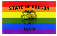 A mockup of the custom flag 'Oregon Pride Flag' on a white background