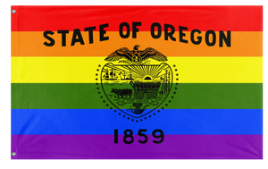 A mockup of the custom flag 'Oregon Pride Flag' on a white background