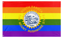 A mockup of the custom flag 'South Dakota Pride Flag' on a white background