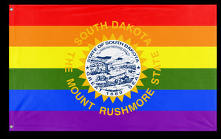 A mockup of the custom flag 'South Dakota Pride Flag' on a white background