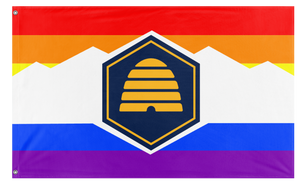 A mockup of the custom flag 'Utah Pride Flag' on a white background
