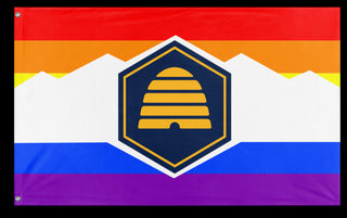 A mockup of the custom flag 'Utah Pride Flag' on a white background