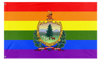 A mockup of the custom flag 'Vermont Pride Flag' on a white background