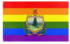 A mockup of the custom flag 'Vermont Pride Flag' on a white background