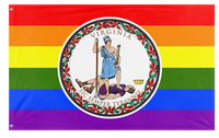 A mockup of the custom flag 'Virginia Pride Flag' on a white background