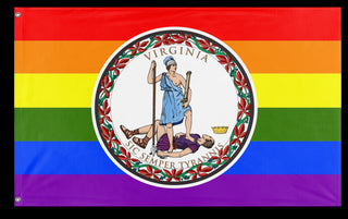 A mockup of the custom flag 'Virginia Pride Flag' on a white background