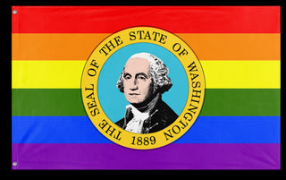 A mockup of the custom flag 'Washington Pride Flag' on a white background