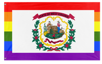A mockup of the custom flag 'West Virginia Pride Flag' on a white background