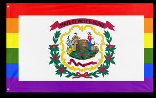 A mockup of the custom flag 'West Virginia Pride Flag' on a white background