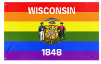 A mockup of the custom flag 'Wisconsin Pride Flag' on a white background