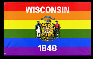 A mockup of the custom flag 'Wisconsin Pride Flag' on a white background