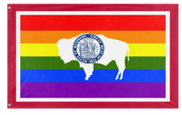 A mockup of the custom flag 'Wyoming Pride Flag' on a white background