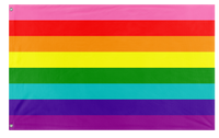 A mockup of the custom flag 'Original 8 Stripe Gilbert Baker Rainbow Pride Flag' on a white background