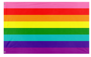 A mockup of the custom flag 'Original 8 Stripe Gilbert Baker Rainbow Pride Flag' on a white background