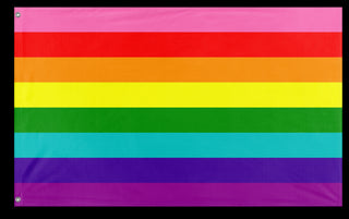 A mockup of the custom flag 'Original 8 Stripe Gilbert Baker Rainbow Pride Flag' on a white background