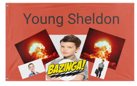 A mockup of the custom flag 'Young Sheldon flag' on a white background