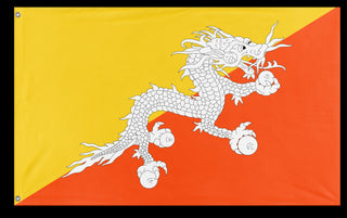 A mockup of the custom flag 'Flag of Bhutan flag' on a white background