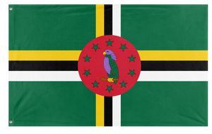 A mockup of the custom flag 'Flag of Dominica flag' on a white background