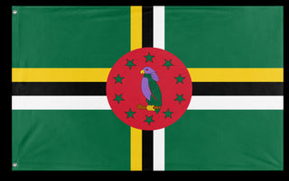 A mockup of the custom flag 'Flag of Dominica flag' on a white background
