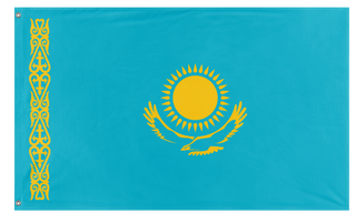 A mockup of the custom flag 'Flag of Kazakhstan flag' on a white background