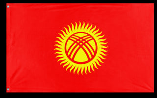A mockup of the custom flag 'Flag of Kyrgyzstan flag' on a white background