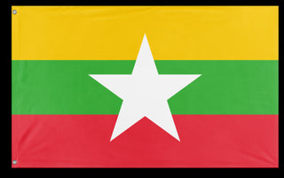A mockup of the custom flag 'Flag of Myanmar flag' on a white background