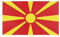 A mockup of the custom flag 'Flag of North Macedonia flag' on a white background