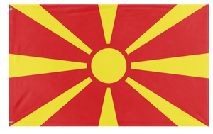 A mockup of the custom flag 'Flag of North Macedonia flag' on a white background