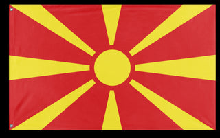 A mockup of the custom flag 'Flag of North Macedonia flag' on a white background