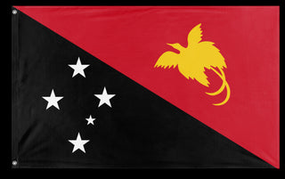 A mockup of the custom flag 'Flag of Papua New Guinea flag' on a white background