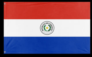 A mockup of the custom flag 'Flag of Paraguay flag' on a white background