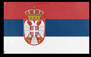 A mockup of the custom flag 'Flag of Serbia flag' on a white background