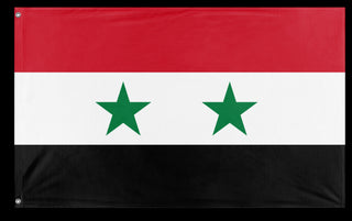 A mockup of the custom flag 'Flag of Syria flag' on a white background