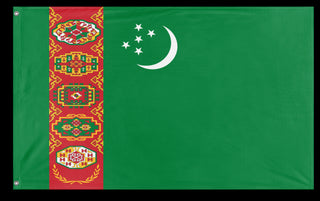A mockup of the custom flag 'Flag of Turkmenistan flag' on a white background