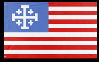 A mockup of the custom flag 'United States flag with Templar Cross flag' on a white background