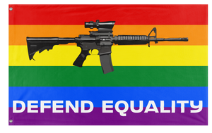 A mockup of the custom flag 'Defend Equality Flag' on a white background