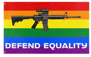 A mockup of the custom flag 'Defend Equality Flag' on a white background