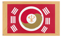 A mockup of the custom flag 'Peoples Empire of Korea flag' on a white background